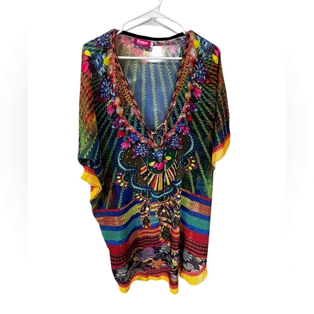 Multicolor Tropical Print Kaftan - Picture 2 of 6